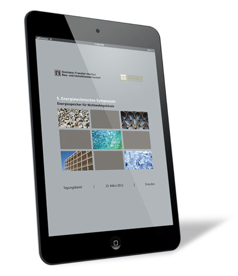 Buchcover von '5. Energietechnisches Symposium - Votragsfolien (E-Book)' von Steinbeis-Transfer-Institut Bau- und Immobilienwirtschaft, mit grauem Hintergrund und einem 3x3-Feld, in dem an den Ecken und in der Mitte jeweils ein Bild zu sehen ist. "