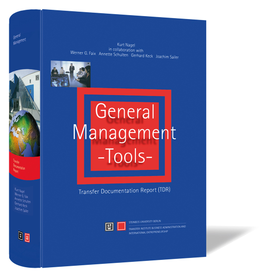 Buchcover von 'General Management Tools' von Kurt Nagel, Werner G. Faix et al., mit dunkelblauem Hintergrund und einem roten Quadrat in der Mitte