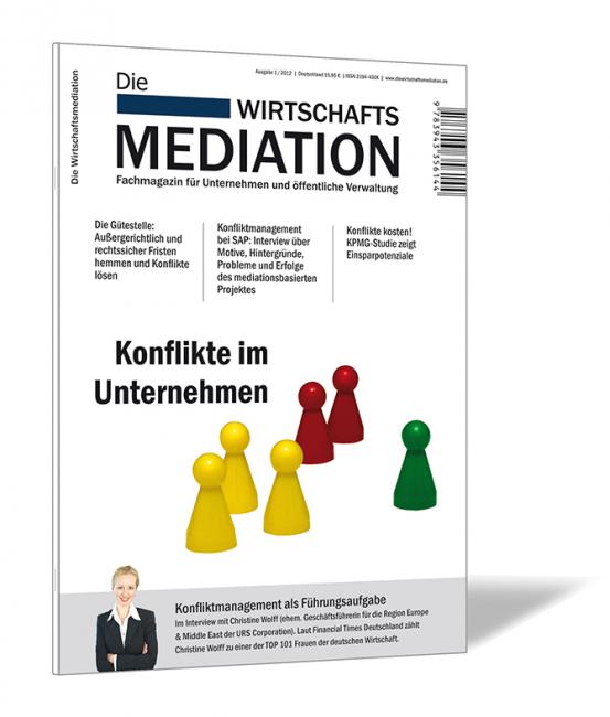 Buchcover von 'Die Wirtschaftsmediation (Ausgabe 2012/01)' von Gernot Barth, Bernhard Böhm, mit "Mensch ärgere dich nicht"-Figuren in verschiedenen Farben.