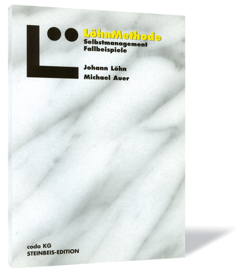 Buchcover von 'Leitfaden Selbstmanagement - Fallbeispiele' von Johann Löhn und Michael Auer, mit Granit Hintergrund und einem großen schwarzen 'L' mit zwei Punkten nebeneinander.