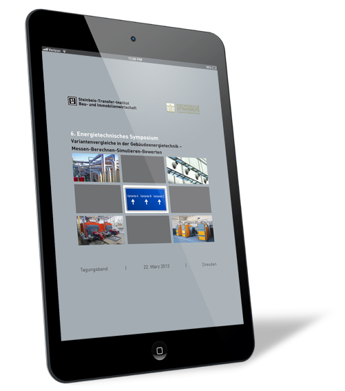 Buchcover von '6. Energietechnisches Symposium - Vortragsfolien (E-Book)' von Steinbeis-Transfer-Institut Bau- und Immobilienwirtschaft (Hrsg.), mit grauem Hintergrund und einem 3x3 Feld, wobei an den Ecken und in der Mitte jeweils ein Bild ist.