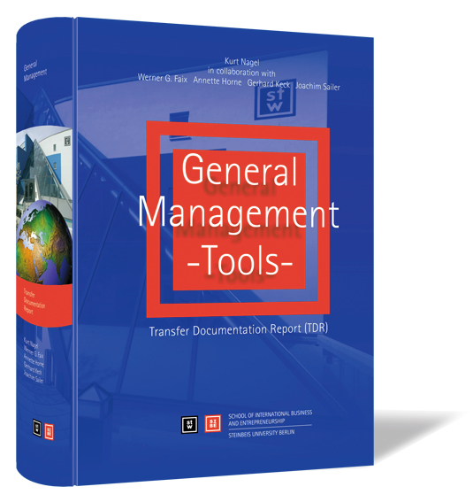 Buchcover von 'General Management Tools' von Kurt Nagel, Werner G. Faix et al., mit blauem Hintergrund und einem roten Quadrat in der Mitte.