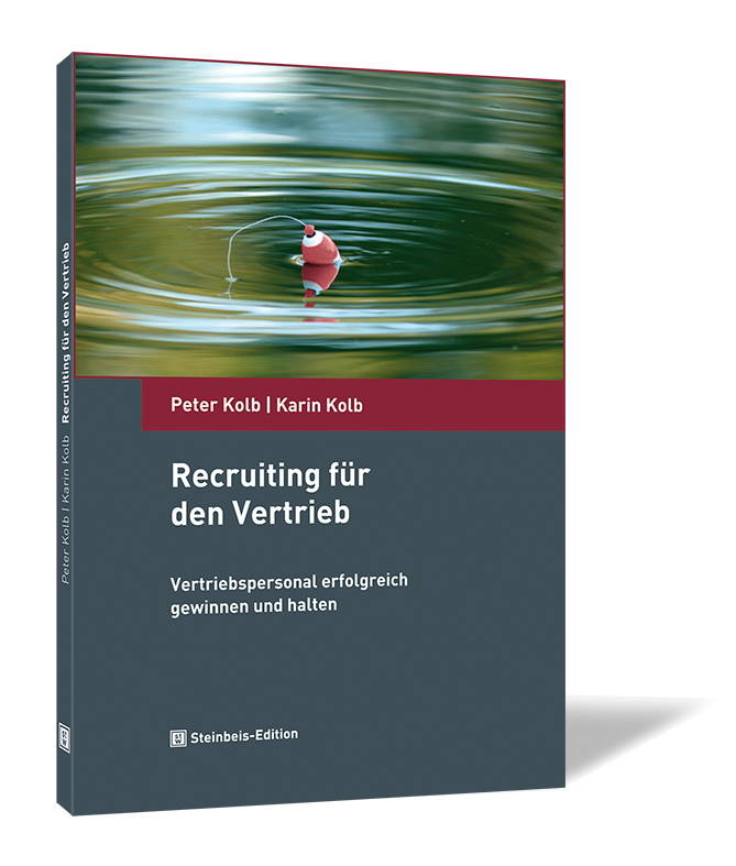 Buchcover von 'Recruiting für den Vertrieb' von Peter Kolb und Karin Kolb, mit einem Bild einer Angelschnur im Wasser.