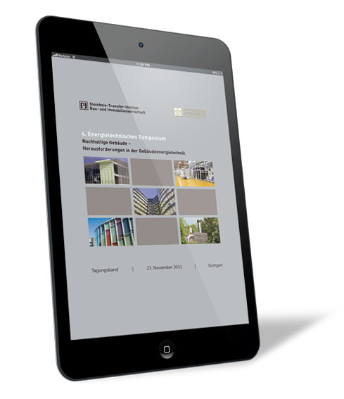 Buchcover von '4. Energietechnisches Symposium - Vortragsfolien (E-Book)' von Steinbeis-Transfer-Institut Bau- und Immobilienwirtschaft (Hrsg.), mit grauem Hintergrund und einem 3x3 Feld, wobei an den Ecken und in der Mitte jeweils ein Bild ist.