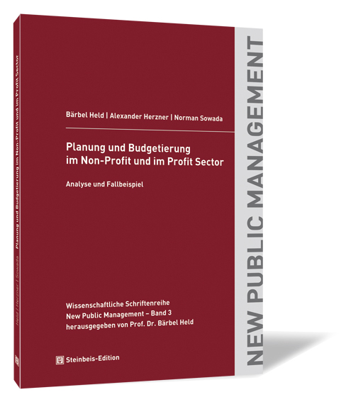 Buchcover von 'Planung und Budgetierung im Non-Profit und im Profit Sector' von Alexander Herzner, Norman Sowada, Bärbel Held, mit rotem Hintergrund und einem grauen Streifen auf der rechten Seite.