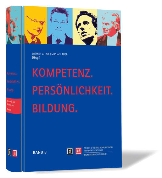 Buchcover von 'Kompetenz. Persönlichkeit. Bildung.' von Werner G. Faix, Michael Auer (Hrsg.), mit blauem Hintergrund, roter Schrift und Bildern der Autoren oben.