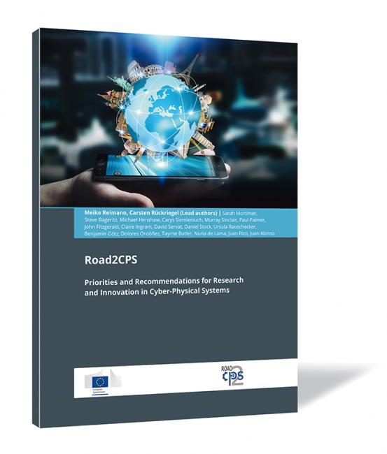 Book cover of 'Road2CPS' by Meike Reimann and Carsten Rückriegel (Lead authors), showing a hand holding a glowing globe with network connections.