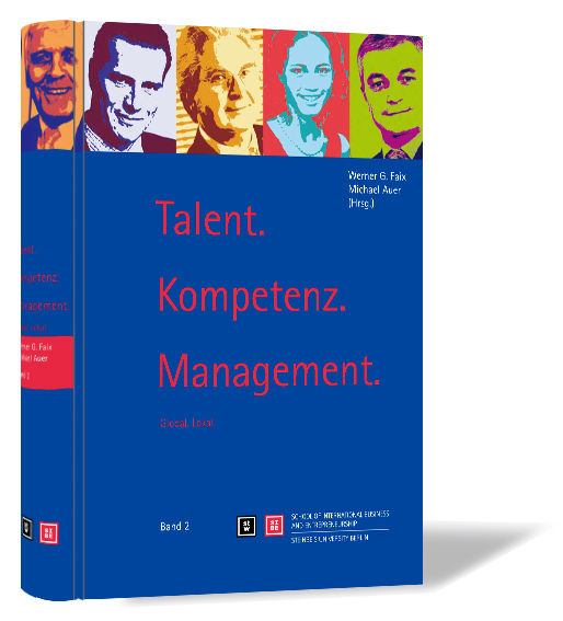 Buchcover von 'Talent. Kompetenz. Management.' von Werner G. Faix, Michael Auer (Hrsg.), mit dunkelblauem Cover, roter Schrift und oben Bildern der Autoren.
