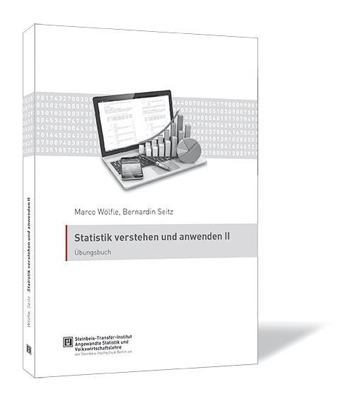 Buchcover von 'Statistik verstehen und anwenden II' von Marco Wölfle und Bernardin Seitz, mit einem Bild von Diagrammen und einer Computeranwendung.