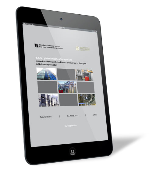 Buchcover von '3. Energietechnisches Symposium' von Steinbeis-Transfer-Institut Bau- und Immobilienwirtschaft (Hrsg.), mit grauem Hintergrund und einem 3x3 Feld, wobei an den Ecken und in der Mitte jeweils ein Bild ist.
